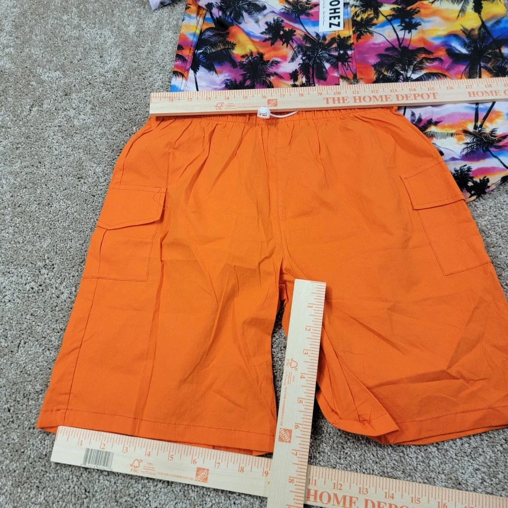 MOHEZ Tropical Outfit Set Palm Tree Print‎ Shirt Orange Shorts Youth 13-14 NWT